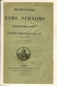 Franklin, Dictionnaire des noms, surnoms et pseudonymes latins de l'histoire lit (Umschlag)