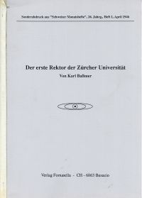 Ballmer, Der erste Rektor der Zürcher Universität. (Umschlag)