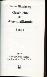 Hirschberg, Geschichte der Augenheilkunde. (Titelblatt, Band 1)