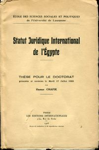 Chafik, Statut juridique international de l'Egypte. (Umschlag)