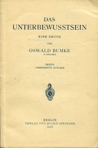 Bumke, Das  Unterbewusstsein. (Umschlag)