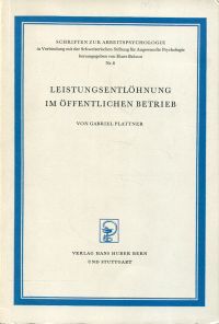 Plattner, Leistungsentlöhnung im öffentlichen Betriebe. (Umschlag)