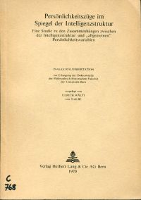 Wälti, Persönlichkeitszüge im Spiegel der Intelligenzstruktur. (Umschlag)