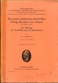 Tsereteli, Die neuen haldischen Inschriften König Sardurs von Uraròtu. (Einband)