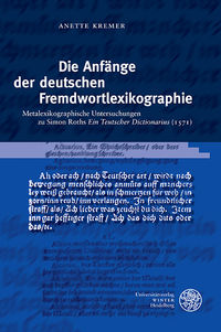 Kremer, Die Anfänge der deutschen Fremdwortlexikographie. (Umschlag)