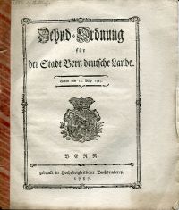 Zehnd-Ordnung für der Stadt Bern deutsche Lande. (Umschlag)