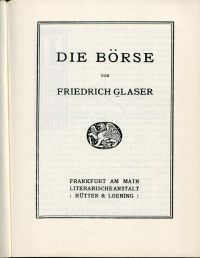 Glaser, Die  Börse. (Umschlag)