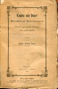 Baum, Capito und Butzer. Strassburgs Reformatoren. (Umschlag)
