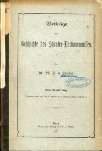 Segesser, Beiträge zur Geschichte des Stanser-Verkommnisses. (Umschlag)