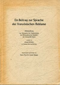 Bieri, Ein Beitrag zur Sprache der französischen Reklame. (Umschlag)