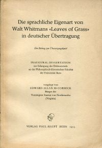 McCormick, Die sprachliche Eigenart von Walt Whitmans "Leaves of Grass" in deuts (Umschlag)