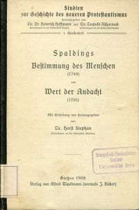 Spalding, Spaldings Bestimmung des Menschen (1748) und Wert der Andacht (1755). (Umschlag)