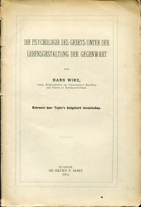 Wirz, Die Psychologie des Gebets unter der Lebensgestaltung der Gegenwart. (Umschlag)