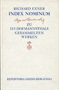 Exner, Index Nominum zu Hugo von Hofmannsthals Gesammelten Werken. (Umschlag)