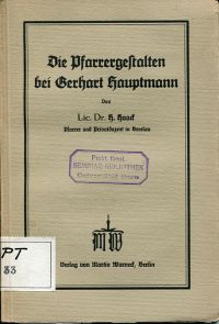 Haack, Die Pfarrergestalten bei Gerhart Hauptmann. (Umschlag)