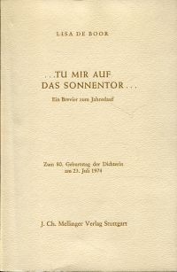 Boor, Tu mir auf das Sonnentor. (Umschlag)