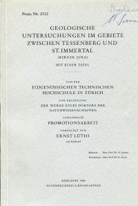 Lüthi, Geologische Untersuchungen im Gebiete zwischen Tessenberg und St. Immerta (Umschlag)