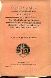 Bückling, Die Wechselwirkung gewererechtlicher und fronungsrechtlicher Elemente (Umschlag)