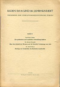 Baden im 19. und 20. Jahrhundert. Verfassungs- und Verwaltungsgeschichtliche Stu (Umschlag)