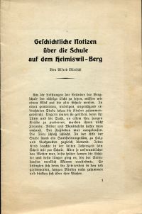 Bärtschi, Geschichtliche Notizen über die Schule auf dem Heimiswil-Berg. (Umschlag)
