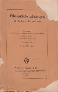 Hoffmann-Krayer, Volkskundliche Bibliographie für das Jahre 1933 u. 1934. (Umschlag)