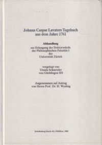 Schnetzler, Johann Caspar Lavaters Tagebuch aus dem Jahre 1761. (Umschlag)