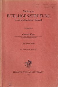 Kloos, Anleitung zur Intelligenzprüfung in der psychiatrischen Diagnostik. (Umschlag)