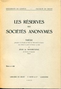 Senarclens, Les réserves des sociétés anonymes. (Umschlag)