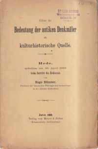 Blümner, Über die Bedeutung der antiken Denkmäler als kulturhistorische Quelle. (Umschlag)