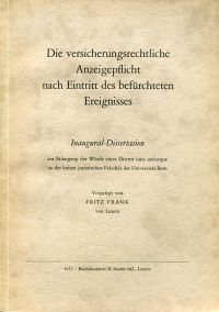Frank, Die versicherungsrechtliche Anzeigepflicht (Umschlag)